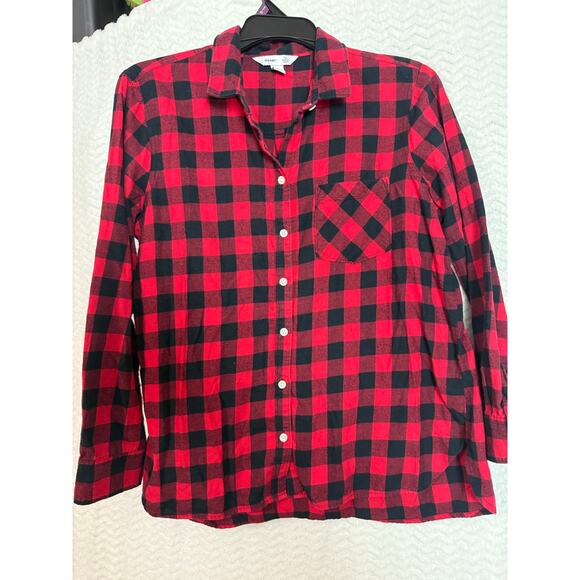 Old Navy the classic shirt Button up red and black plaid Size XL - Picture 1 of 6